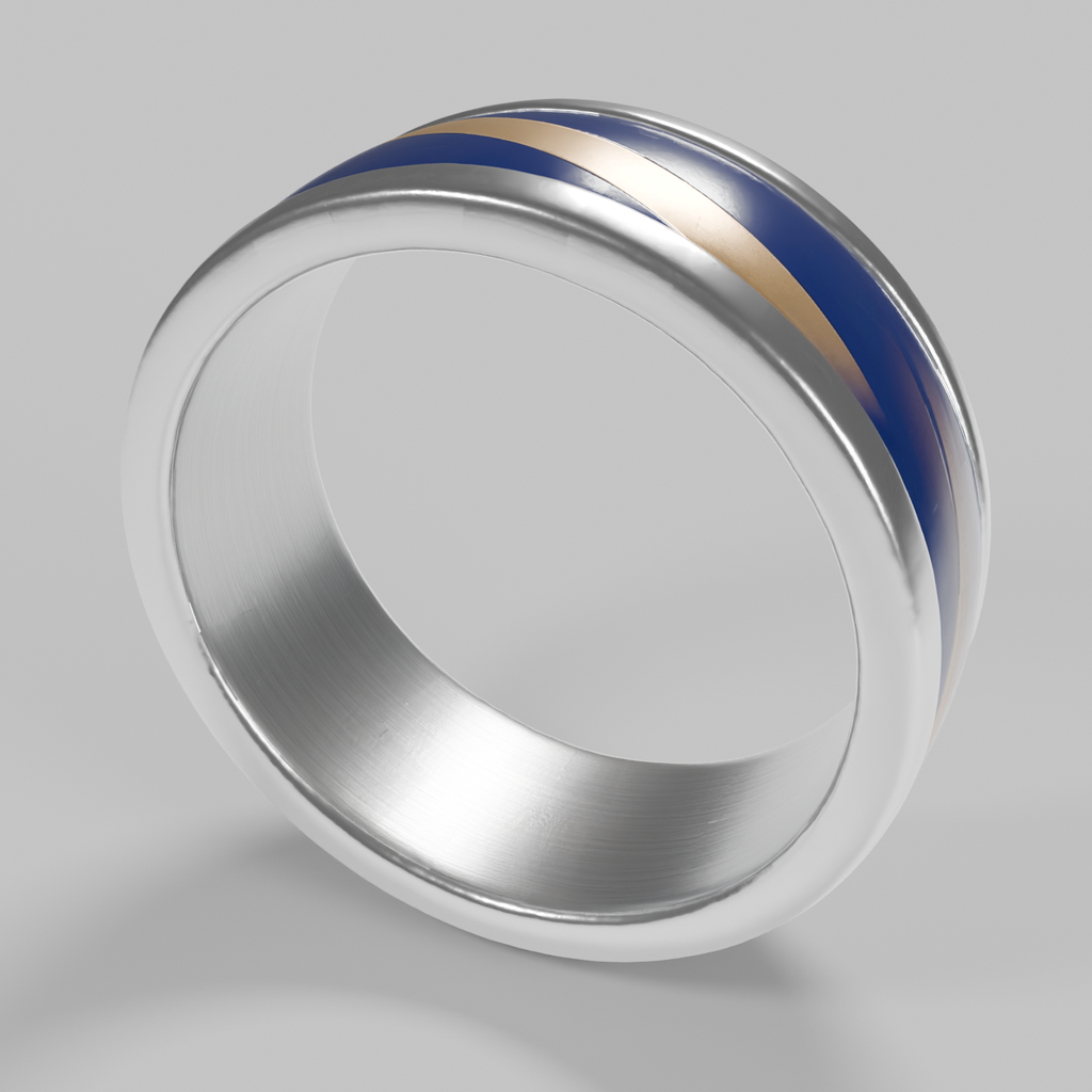 [BS-U-FOTO-05] Anello Fascia Blu Diagonale Oro